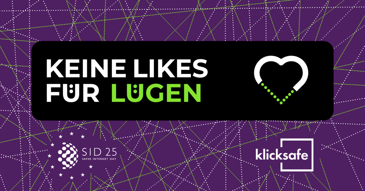 Logo "Keine Likes für Lügen" zum Safer Internet Day 2025 von klicksafe.de/sid 