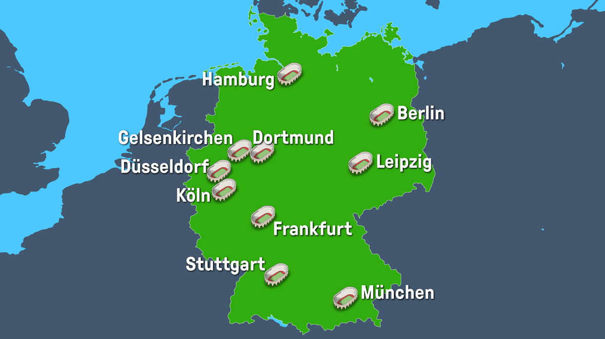 Standorte der Stadien in Deutschland bei der EM 2024