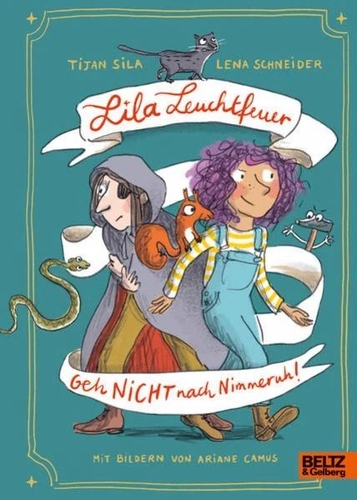 Man sieht zwei Mädchen und Tiere. Die Mädchen gehen in unterschiedliche Richtungen. Eine hat lila Locken, eine trägt einen Umhang und eine Augenklappe.